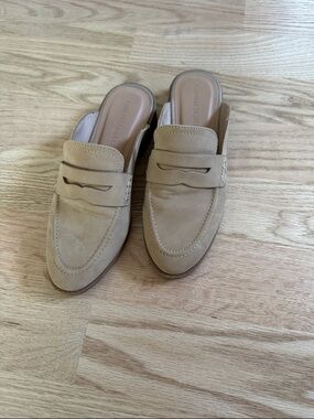 Cynthia Rowley Beige Suede Backless Loafer Mules